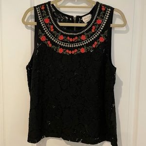 NWT Anthropologie Meadow Rue sz L Petite black lace shirt with floral collar